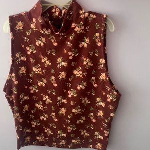 Burgundy floral forever 21 high neck cropped tank top